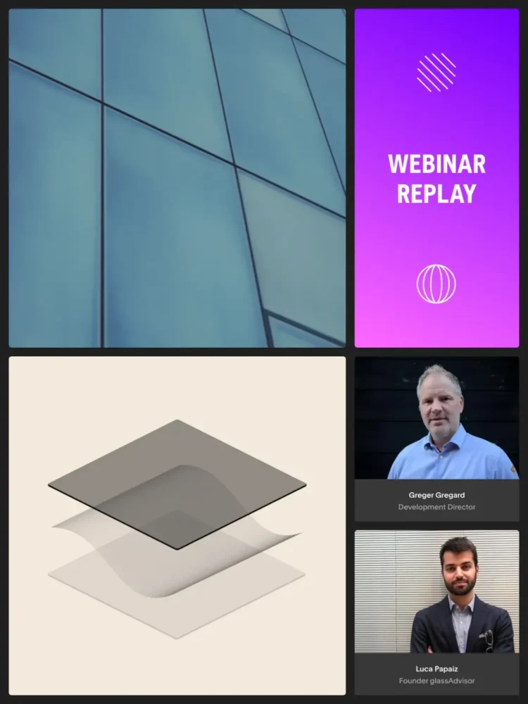 Collage of webinar presentation with portraits, text and graphics, including the text webinar replay and two speakers.